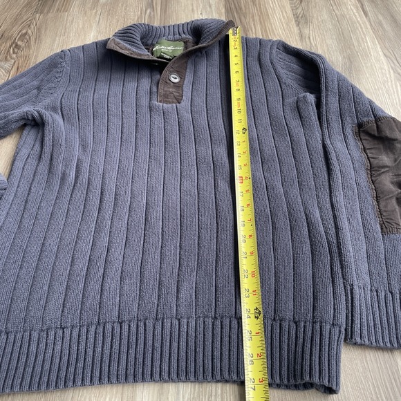 Vintage Eddie Bauer Fatigue Sweater 1/4 Button Ribbed Cotton Gray Blue Men's LT - Picture 7 of 8